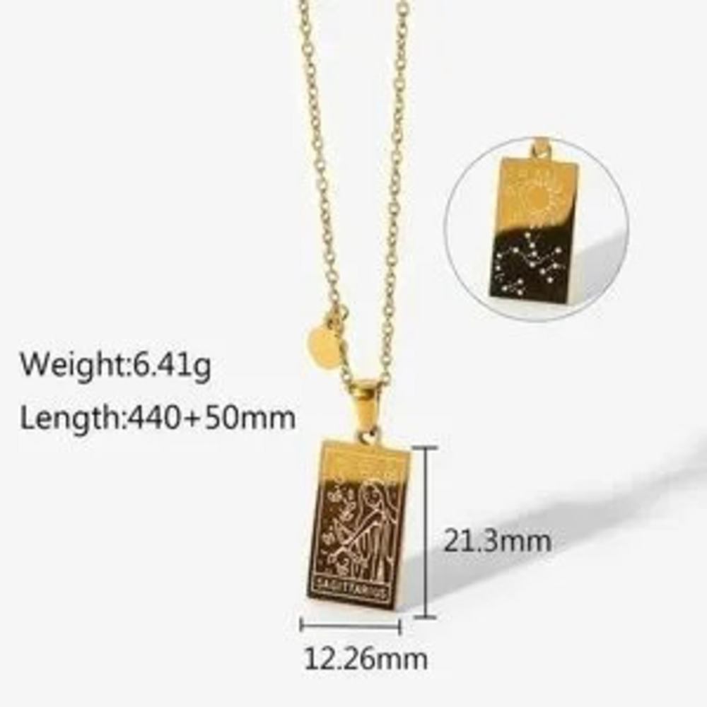 18K Gold Plated Sagittarius Zodiac Sign Rectangle Pendant Necklace